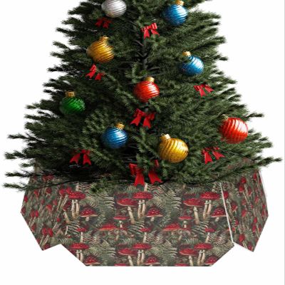 Christmas Tree Collar, Red Mushroom Tree Skirts Xmas Tree Trunk Ring Collar Box Stand Cover for Artificial Trees Base Holder Cover Festival Decor Spring Mushroom Summer Botanical 6PCS-14.5x10