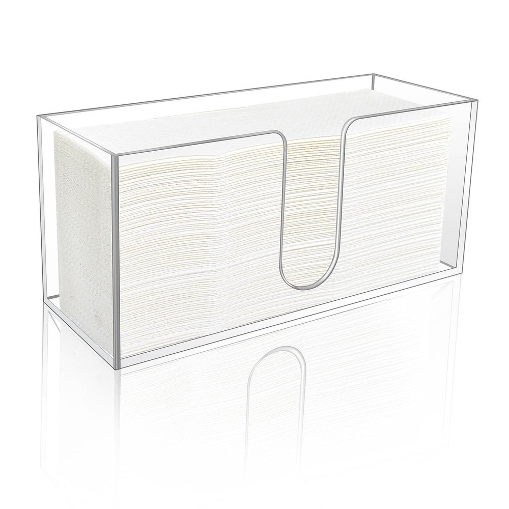 1 Pack Acrylic Paper Towel Holder, Countertop Napkin Dispenser for C-Fold, Multi-Fold & Trifold Paper Towels, 5mm Transparent Acrylic for Kitchen, Bathroom & Restaurant (1)
