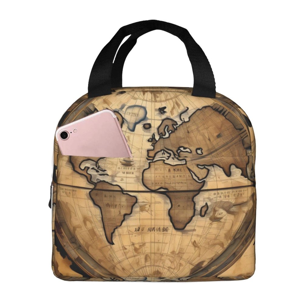 Ancient Map World Globe Lunch Bag Reusable Lunch Box, Cooler Lunch Tote Bag For Women Men Picnic Office Work