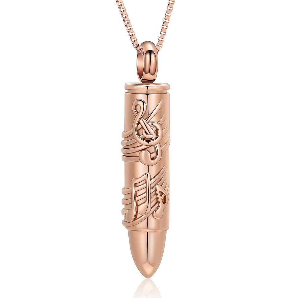 XSMZB Musical Note Bullet Urn Necklace for Ashes of Loved One Funeral Memorial Cremation Jewelry Human Pet Ash Keepsake Pendant(Rose Gold)
