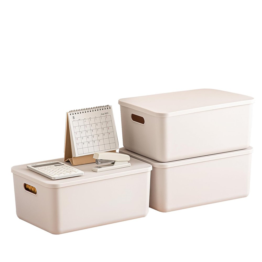 GUMEIGODA Plastic Storage Bins with lids,Storage Baskets,Container with handle,Storage Organizer Bins for Shelves,Office,Bedrooms,Closets, Cabinets(Gray, 3M)