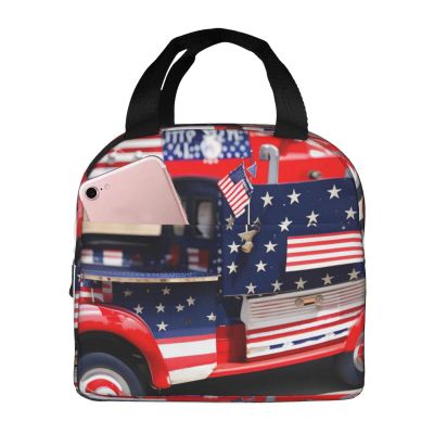 4th Of July Patriotic Truck Lunch Bag Reusable Lunch Box, Cooler Lunch Tote Bag For Women Men Picnic Office Work