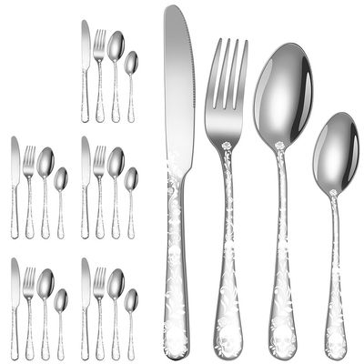 XIAOYU Halloween Skeleton Silverware Set, 24 Piece Stainless Steel Flatware Set Service for 6, Gothic Skull Cutlery Set Utensils for Halloween Easter Christmas, Silver