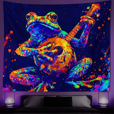 Wergund Frog Blacklight Tapestry, UV Reactive Frog Tapestry, Frog Tapestry Glow in Dark Aesthetic Wall Hanging for Home Bedroom Living Room Decor - 51 x 59 Inches-352