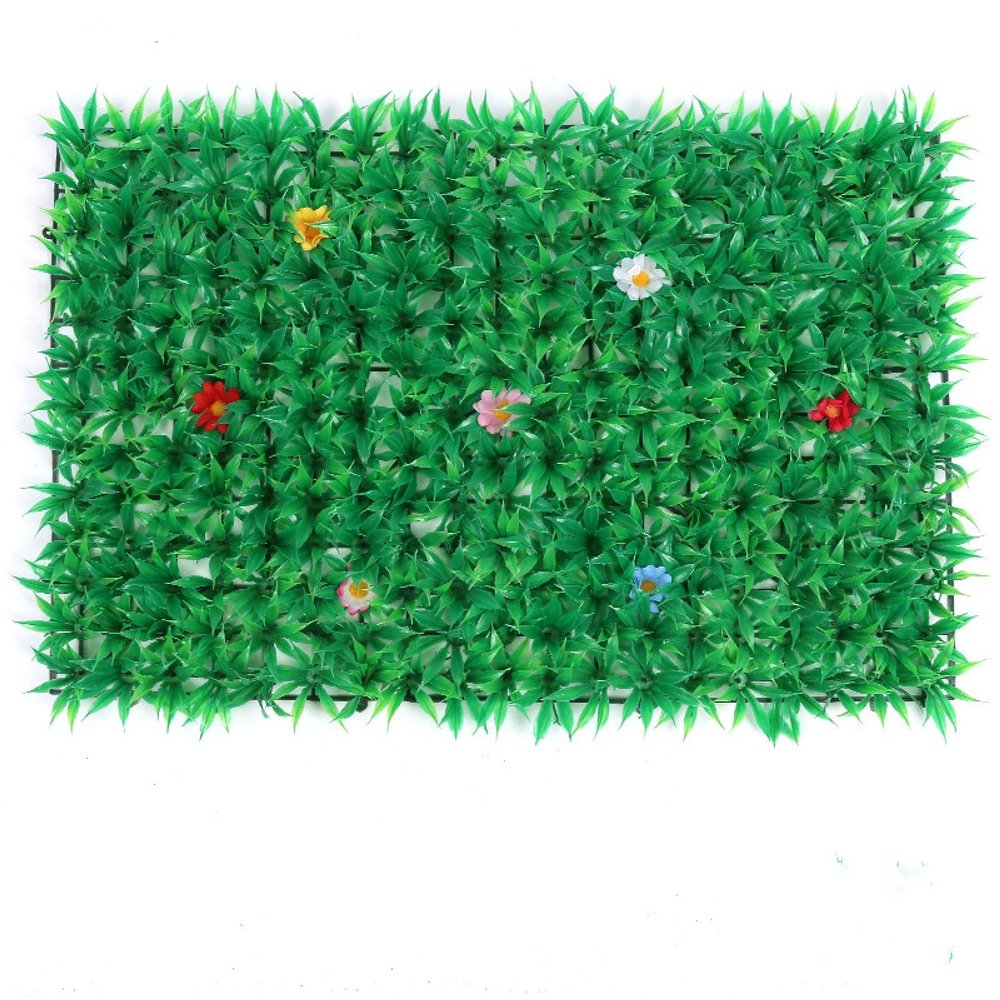 ECMGANDUE Artificial green plant wall, plastic background wall, door shop sign, decoration, green Milan lawn, artificial plant wall, Big Grass With Flowers