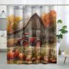 TPHIHPT Fall Red Tractor Shower Curtain Set 72''x78'' with Hooks, Autumn Farmhouse Rustic Bathroom Decor, Farm Pumpkin Bath Accessories Polyester Fabric view 1