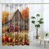 TPHIHPT Fall Red Tractor Shower Curtain Set 72''x78'' with Hooks, Autumn Farmhouse Rustic Bathroom Decor, Farm Pumpkin Bath Accessories Polyester Fabric view 2