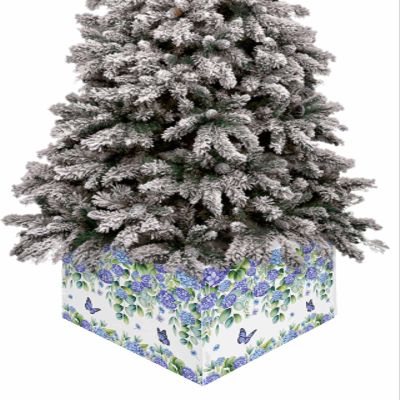Christmas Tree Collar, Purple Spring Floral Tree Skirts Xmas Tree Trunk Ring Collar Box Stand Cover for Artificial Trees Base Holder Cover Festival Decor Summer Botanical Eucalyptus Leaves 4PCS-17x10