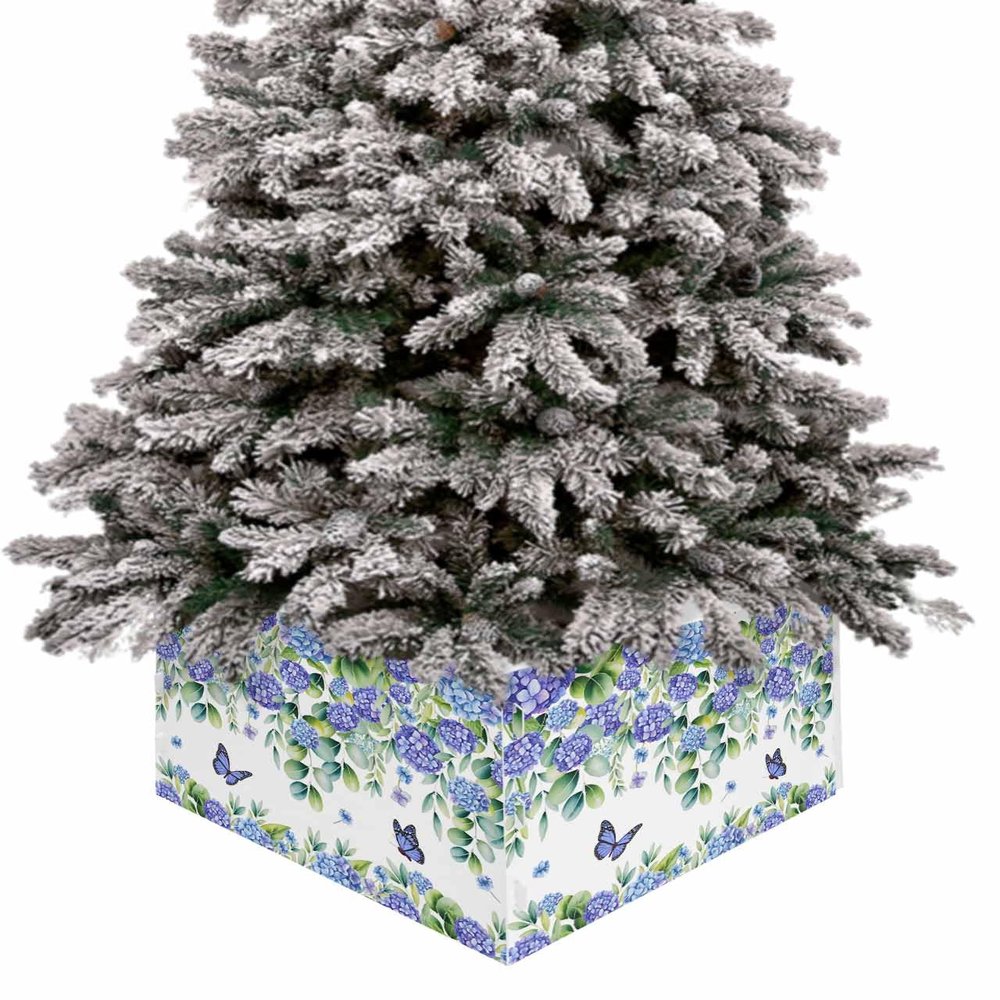 Christmas Tree Collar, Purple Spring Floral Tree Skirts Xmas Tree Trunk Ring Collar Box Stand Cover for Artificial Trees Base Holder Cover Festival Decor Summer Botanical Eucalyptus Leaves 4PCS-17x10