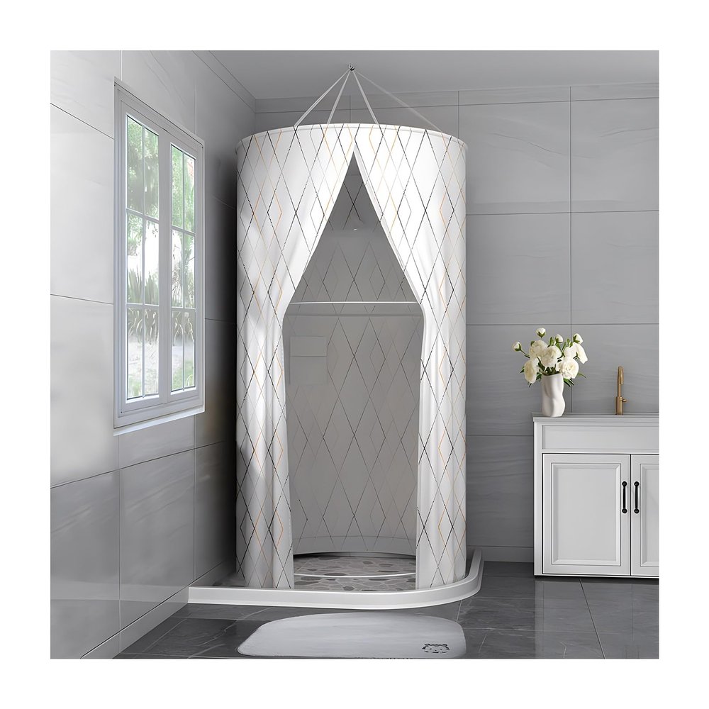 YXLYFDLY Round Camping Shower Curtain, Portable Shower Curtain with Hooks, Modern Long Shower Curtain for Hotel(1x2m/39x76in)