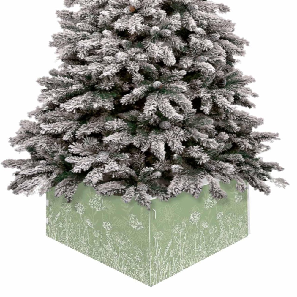 Christmas Tree Collar, Green Spring Floral Tree Skirts Xmas Tree Trunk Ring Collar Box Stand Cover for Artificial Trees Base Holder Cover Festival Decor Modern Art Pastoral Summer Botanical 4PCS-17x10