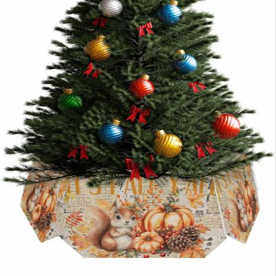 Christmas Tree Collar, Fall Squirrel Pumpkins Tree Skirts Xmas Tree Trunk Ring Collar Box Stand Cover for Artificial Trees Base Holder Cover Festival Decor Retro Maple Leaf Thanksgiving 6PCS-14.5x10