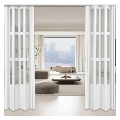Clear Double Folding Sliding Doors with Frame, 150 170 180 190 200 205 210 230 CM Multifold Temporary Room Divider Door, Kitchen Pantry Office Doorway Accordion Barn Door(205cmx180cm(81inx71in))