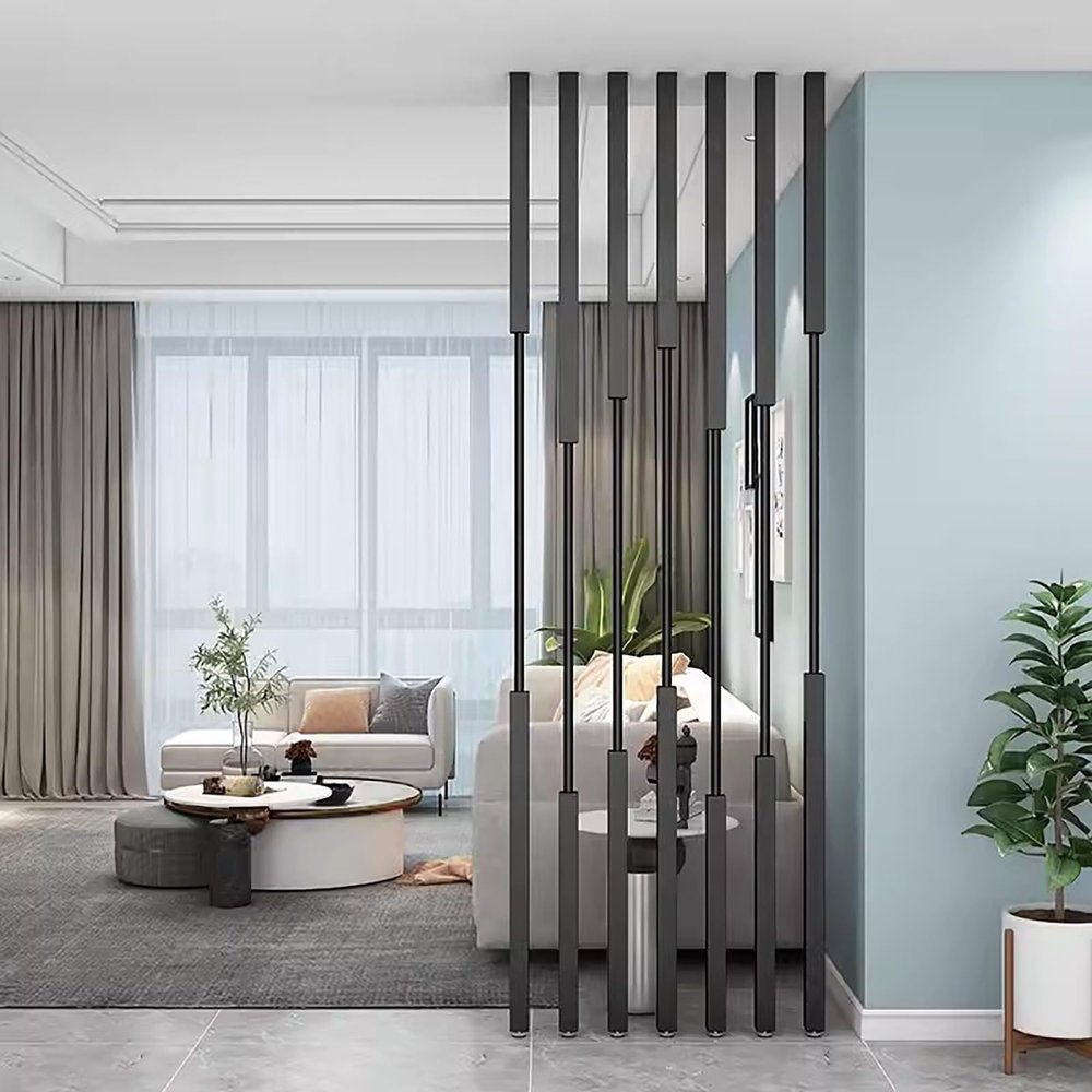 7 Pack Modern Privacy Screens Post - Privacy Screen Column Decor Grille Adjustable Height with Fitting - 70 To 240cm Tall Freestanding Wall Partition Curtain/Partitions Rooms(Black,Height 150cm/59in)