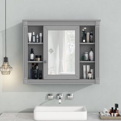 DESIGNER97 Wall Mounted Bathroom Storage Cabinet, Modern Bathroom Wall Cabinet with Mirror 35" L x 7.1" W x 28.7" H Grey