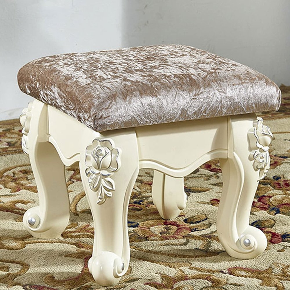 Dntum Vanity Benches Ice Velvet Vanity Stool/Dressing Stool with ABS Plastic Steel Leg/Makeup Stool/Padded Bench/Piano Seat Chair Bench in Bedroom, Ba