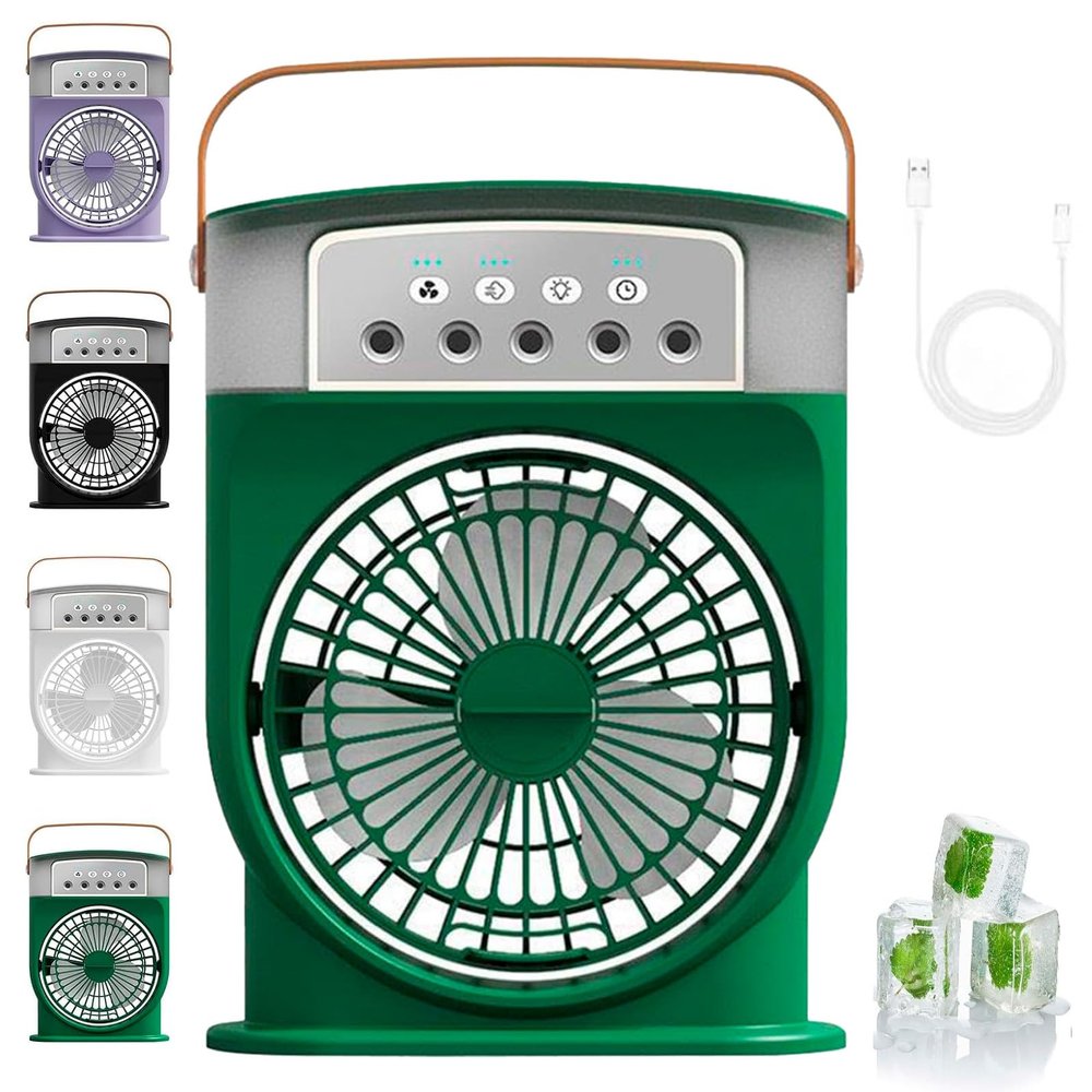 Portable Air Conditioner Cooling Fan, silent, Quiet with 3 Speeds,evaporative personal air cooler, 3 spray levels, suitable for small air conditioners in bedrooms, offices, etc. (Green)