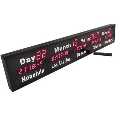 KEhtu Cities World Time Zones Clock, Wall Mounted City Time Zone World Clock, with Remote Control, 3 Levels of Adjustable Brightness, Clock Function, Fully Static Display, for Hotel, Airport