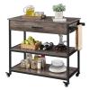 ZHFytsh-0668 Storage Shelf Cart Kitchen Island on Wheels with Storage Drawer & Shelves, 3-Tier Utility Kitchen Cart with Towel Rack & Lockable Multifunction Trolley view 1