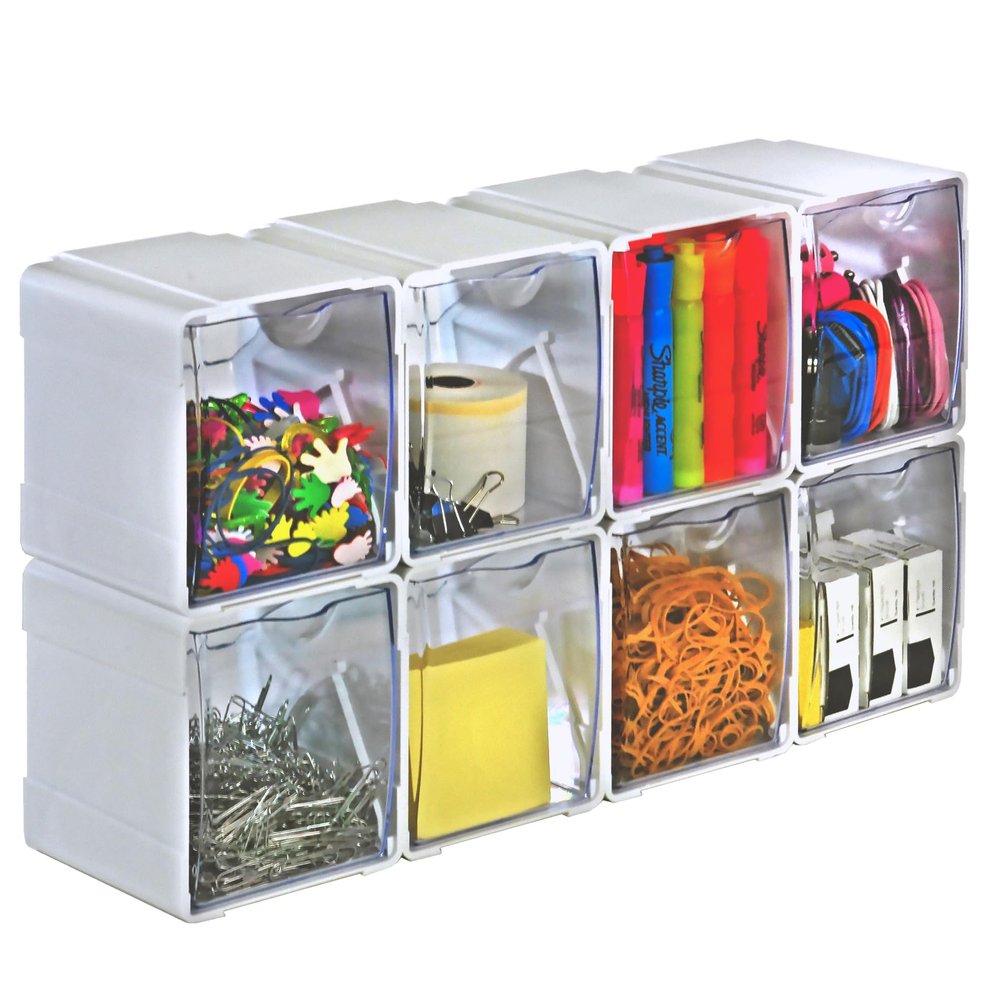 Azar Displays 300360-8PK Stackable Tilt Bin Counter Organizers, White (8-Pack)