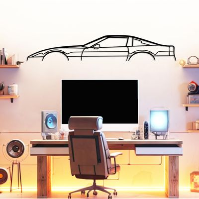 DecoSoul Corvette C4 Classic Silhouette Metal Car Wall Art, Sports Car, Automotive Silhouette Line Decoration, Minimalist Sculpture for Garage, Gift for Boyfriend (Black - 35 x 9.6 inch)