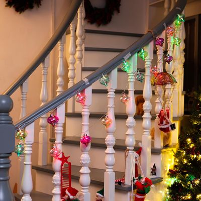Amooca Christmas Balls Ornaments Hanging Garland Decorations with LED Lights 20pc 12.2ft for Window Wall Stair Railing Xmas Tree Holiday Party Home Decor with Timer Colorful Rainbow Water-Drop Balls