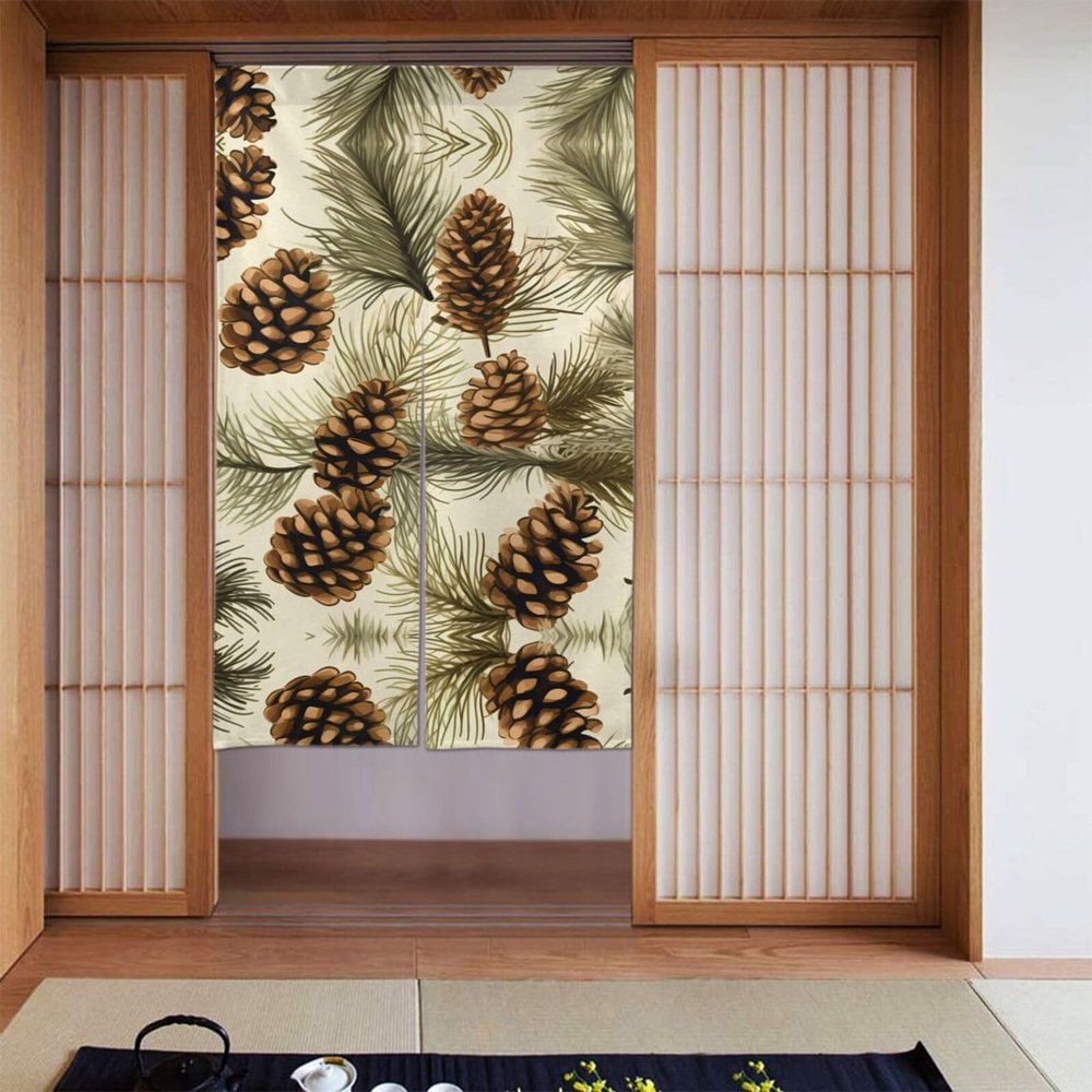 YYHWHJDE Blackout Curtains Set of 2 Curtain Panels/Room Darkening Blackout Curtains for Bedroom 56x34 in Pine Cone Border Printing