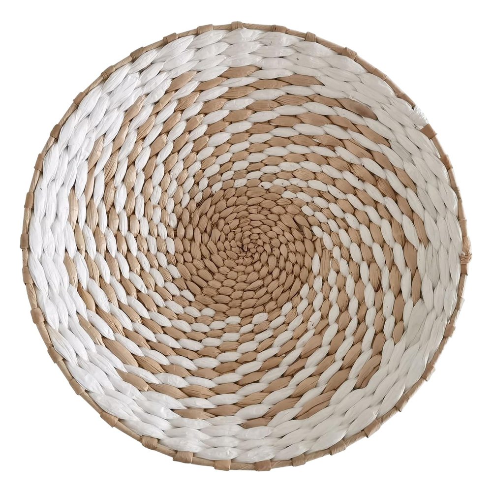 Hanging Woven Wall Basket Decor, Handmade Decorative Rustic Boho Wall Basket Decor Handcrafted Wicker Round Seagrass Basket Wall Art Decorative Basket for Home Dcor (C, Middle)