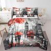 Feelyou Famous Big Ben Bed in a Bag Retro London Bedding Set Telephone Booth Comforter Set Queen Size 7 Pieces Red Gray UK Cityscape Bed Set with Comforter, Sheet Set, Pillowcases, Pillow Covers view 3