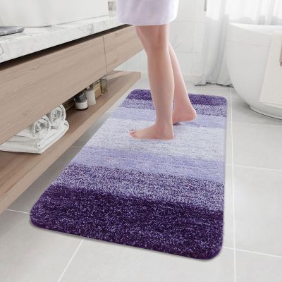Arotive Microfiber Bathroom Rugs, Shaggy Soft and Absorbent Bath Rug, Non-Slip, Thick Plush Machine Washable Dry Bath Mats for Bathroom, Tub and Shower, 47x24, Dark Purple, Rectangular