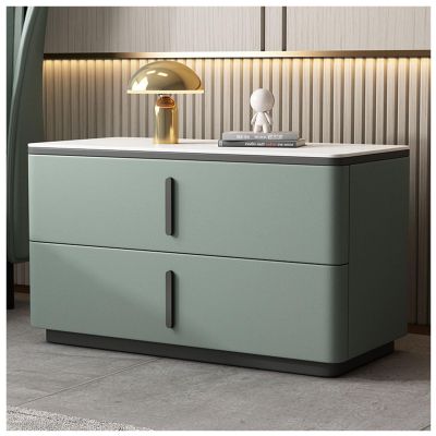 AOKLEY Large Nightstand, Minimalist Bedside Table with 2 Solid Wood Drawer, Night Stands with Microfiber Leather, End Table for Bedroom,Green,19.6 * 15.7 * 19.6in