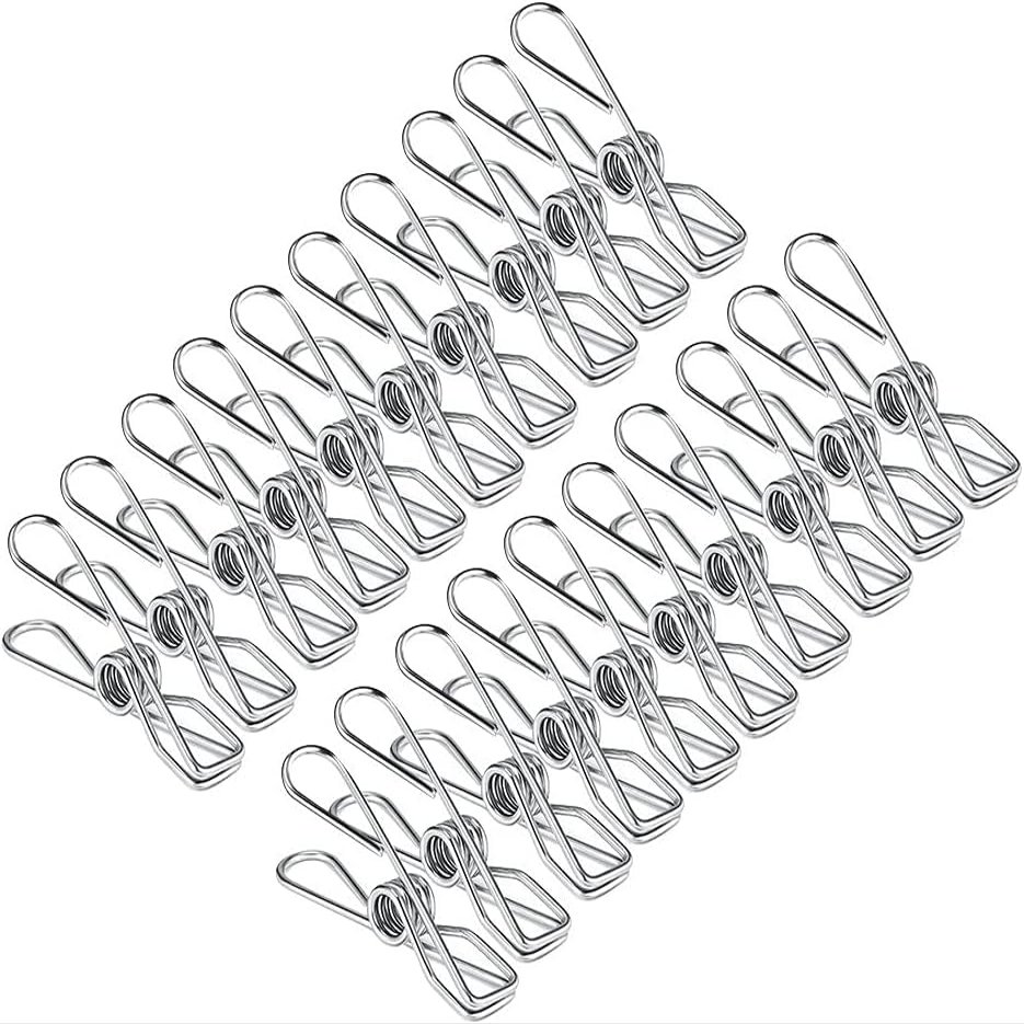 ZMQJEQANBG Windproof Clothes Rack Clothes Pegs,Clothesline Clips,Laundry Pegs,Multipurpose Stainless Steel Clips Washing Line Pegs Holders Hang Pins Clamps Sealing Wire Lot Household (Color Clothespin