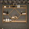 3-Tiers wall mounted metal wine holder,Modern Bar Floating wine rack with Led Lights,Industrial Iron Wine Shelf With Wine Glass Holder,Large Liquor Bar Display Shelf,Large-Capacity,For Kitchen,Bar(Gol view 1