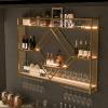 3-Tiers wall mounted metal wine holder,Modern Bar Floating wine rack with Led Lights,Industrial Iron Wine Shelf With Wine Glass Holder,Large Liquor Bar Display Shelf,Large-Capacity,For Kitchen,Bar(Gol view 2