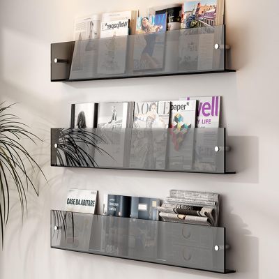 Literature Storage Rack Clear Acrylic Wall Magazine Rack, Stylish 2/ 3 Tier Bookshelf Literature Storage Holder, Office Waiting Room Home Safey Brochure Stand, Easy to Assemble(3 Tier,Length 90cm/35.4
