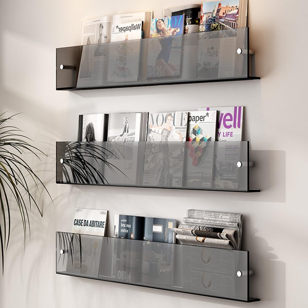 Literature Storage Rack Clear Acrylic Wall Magazine Rack, Stylish 2/ 3 Tier Bookshelf Literature Storage Holder, Office Waiting Room Home Safey Brochure Stand, Easy to Assemble(3 Tier,Length 90cm/35.4
