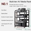 3/4/5 Tier AV Audio-Video Media Stand with Adjustable Shelves, Home Stereo System Entertainment Components Cabinet for Gaming, Meeting, Living, Recording Room, Black(With Drawers-4 Tier 50X40X100CM) view 2