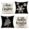 4TH Emotion Black Christmas Pillow Covers 18x18 Set of 4 Farmhouse Xmas Decorations Snowflake Hello Winter Holiday Decor Throw Cushion Case for Home Couch S24C15 view 1