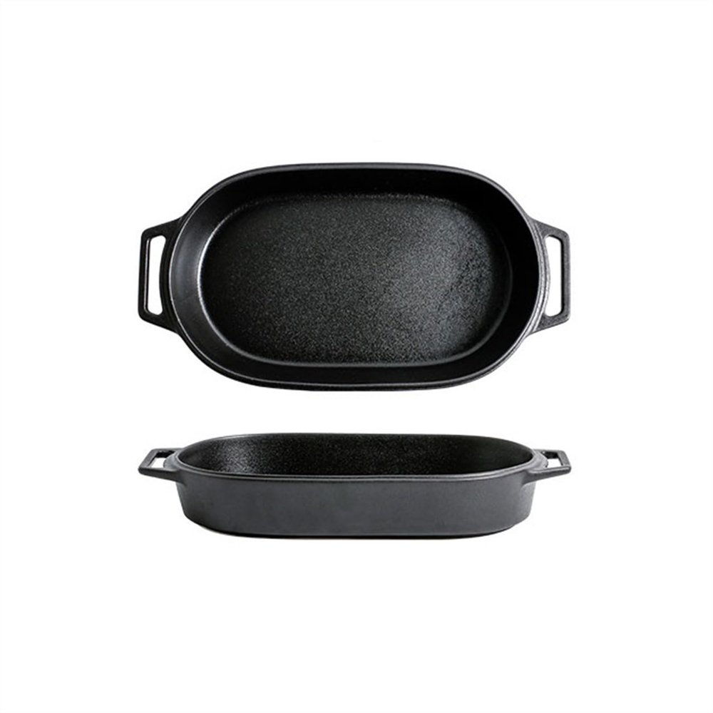 Baking Dish Oven Special Dish Double Ear Ceramic Baking Dish Cheese Baked Rice Plate Creative Commercial Microwave Baking Dish bakeware(38.5cm)