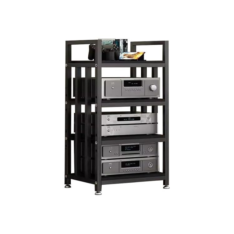 Aimery Stereo Component Cabinet Media Stand Freestanding, Modern Audio-Video Shelving 4 Shelf Unit Racks, Open-Ended Electronics Equipment Shelf(Black C)