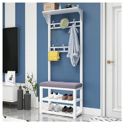 MIIKHI Heavy Clothes Rails Metal Coat Rack Standing, Inrial Entryway Coat Tree with 2-Tier Shoe Rack and Shoe Bench, for Hallway/White B/100Cm (White B 80Cm)