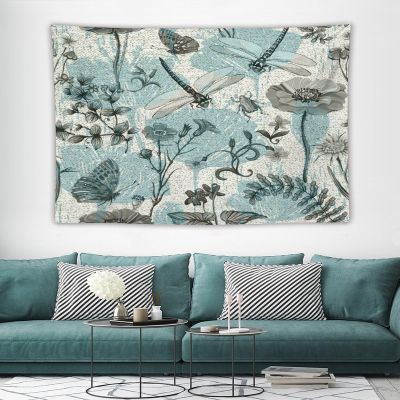 HZOHNAGO Dragonfly Tapestry Rustic Vintage Dragonflies Lotus Seedpod Pattern Printed Wall Tapestry Wall Hanging for Bedroom Living Room Dorm 90" W x 60" H