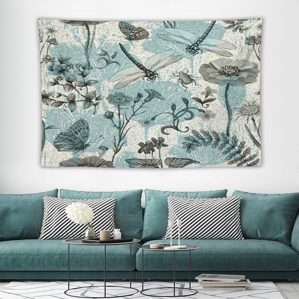 HZOHNAGO Dragonfly Tapestry Rustic Vintage Dragonflies Lotus Seedpod Pattern Printed Wall Tapestry Wall Hanging for Bedroom Living Room Dorm 90" W x 60" H