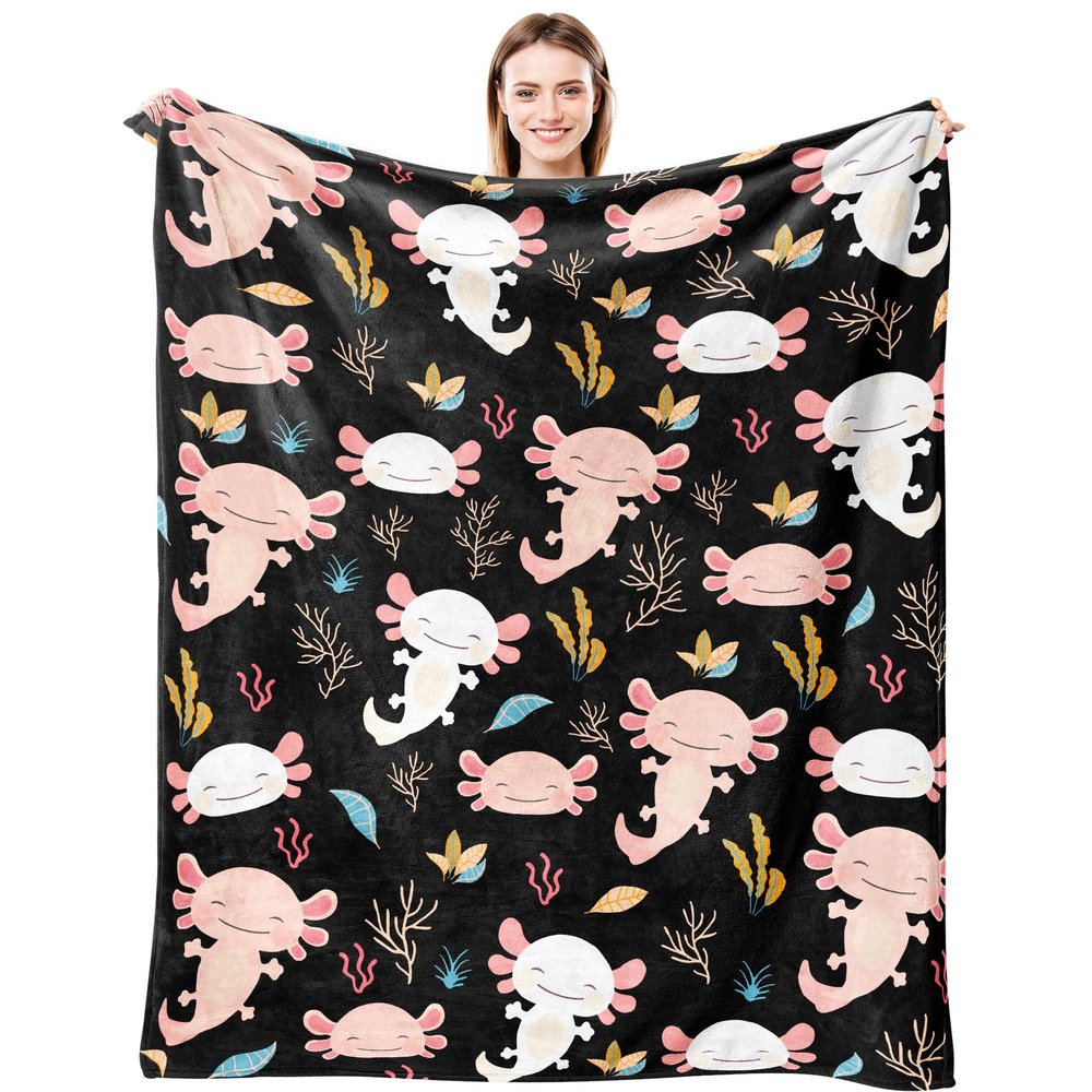 Axolotl Blanket Ultra Soft Flannel Throw Blanket Gifts for Axolotl Lovers Blankets for Girls Boys Kids Women Adults Stuff 80"X 60"