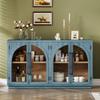 JIVOIT Retro Style Sideboard with Adjustable Shelves, 4-Door Large Storage Cabinet with Metal Handles and Glass Doors, Wood Coffee Bar Cabinet Buffet Table for Dining Room, Living Room (Navy * 299) view 3