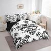 Erosebridal Baroque Damask Bed in A Bag 7 Piece Black White Gothic Boho Floral Queen Bedding Set with Sheets Abstract Geometric Flowers Comforter Set European Victorian Reversible Bed Set view 2