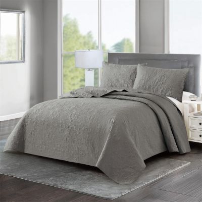 BQUJSML Quilted Bedspread Throw-King with Pillow Shams Reversible Embossed Double Throws Coverlet Soft Lightweight Quilt Bedspread Machine Washable for Bedding Decor(Grey,220 * 240cm)