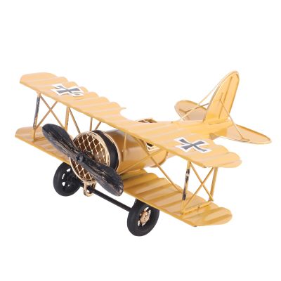 flexman Vintage Metal Planes Model, Retro Biplane Handicraft, Three Color Optional Modern Aircraft Model for Home, Cafe, Bar, Office Decoration (Yellow)