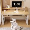 Computer Desk with Storage, Desk with Monitor Stand, 3 Layers Modern Study Writing Desk, Computer Desk for Dormitory, Bedroom, Office, 33.5in Desktop Height view 3