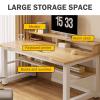 Computer Desk with Storage, Desk with Monitor Stand, 3 Layers Modern Study Writing Desk, Computer Desk for Dormitory, Bedroom, Office, 33.5in Desktop Height view 4